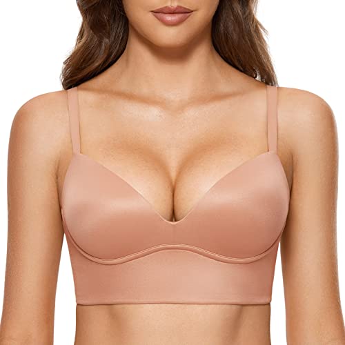 DOBREVA BH Damen ohne Bügel Push Up T Shirt BHS Gepolstert Bustier Soft Nahtloser Sahnekaffee 85E von DOBREVA