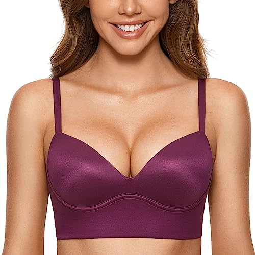 DOBREVA BH Damen ohne Bügel Push Up T Shirt BHS Gepolstert Bustier Soft Nahtloser Traubenwein 80A von DOBREVA