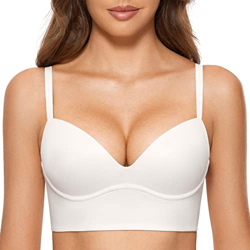 DOBREVA BH Damen ohne Bügel Push Up T Shirt BHS Gepolstert Bustier Soft Nahtloser Weiss 70C von DOBREVA