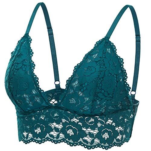 DOBREVA BH Damen Ohne Bügel Spitze Abnehmbare Gepolstert Tiefer Ausschnitt Lace Bra Fichtengrün XL von DOBREVA