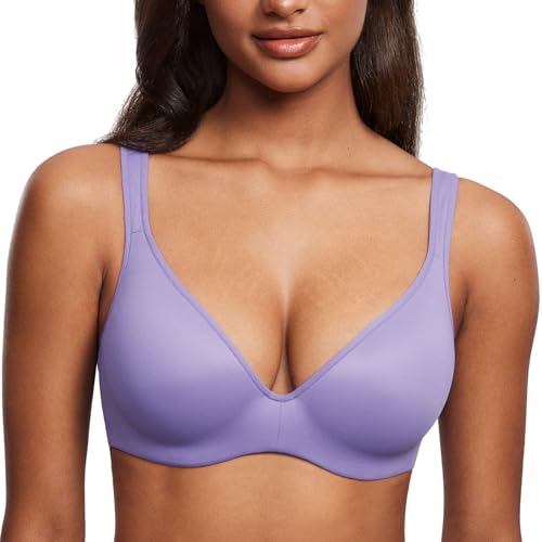 DOBREVA BH Damen mit Bügel Leicht Gepolstert T Shirt BHS Comfy Unterstützung Tiefer Ausschnitt Seerose Lila 95B von DOBREVA