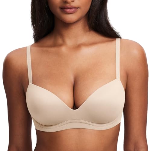 DOBREVA BH Damen ohne Bügel Push Up BHS Soft T Shirt Gepolstert Bustier Nahtlose Sleep Beige 80C von DOBREVA