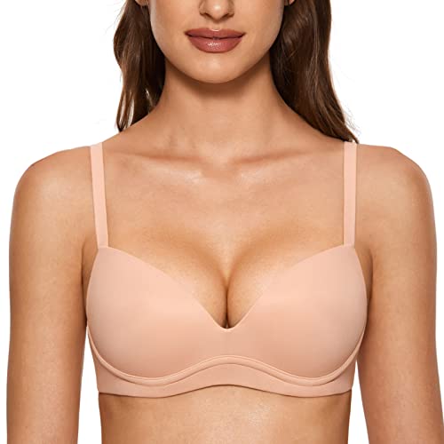 DOBREVA BH Damen ohne Bügel Push Up BHS Soft T Shirt Gepolstert Bustier Nahtlose Sleep Blush Beige 75A von DOBREVA