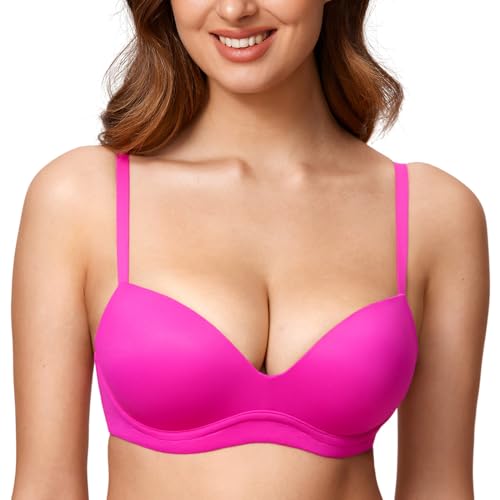 DOBREVA BH Damen ohne Bügel Push Up BHS Soft T Shirt Gepolstert Bustier Nahtlose Sleep Glitzer-Rosa 70C von DOBREVA