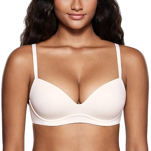 DOBREVA BH Damen ohne Bügel Push Up BHS Soft T Shirt Gepolstert Bustier Nahtlose Sleep Kokosnuss Weiß 85C von DOBREVA
