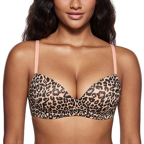 DOBREVA BH Damen ohne Bügel Push Up BHS Soft T Shirt Gepolstert Bustier Nahtlose Sleep Natürlicher Leopard 70A von DOBREVA