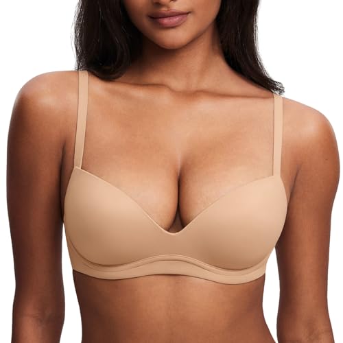 DOBREVA BH Damen ohne Bügel Push Up BHS Soft T Shirt Gepolstert Bustier Nahtlose Sleep Warmes Beige 85C von DOBREVA
