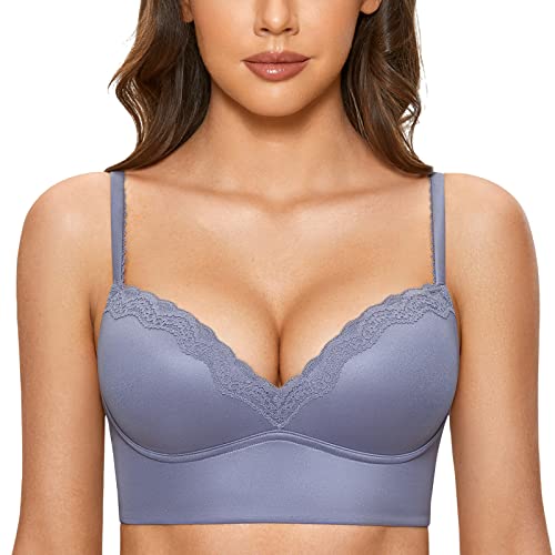 DOBREVA Damen Push Up BH ohne Bügel Soft Gepolstert Bügelloser Bustier mit Spitze Adobeblue 70E von DOBREVA