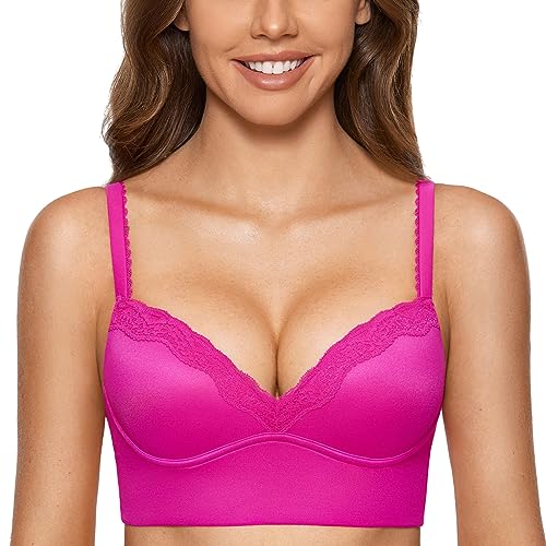 DOBREVA Damen Push Up BH ohne Bügel Soft Gepolstert Bügelloser Bustier mit Spitze Glitzer-Rosa 75B von DOBREVA