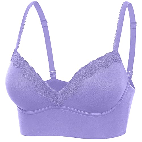 DOBREVA Damen Push Up BH ohne Bügel Soft Gepolstert Bügelloser Bustier mit Spitze Seerose Lila 80D von DOBREVA