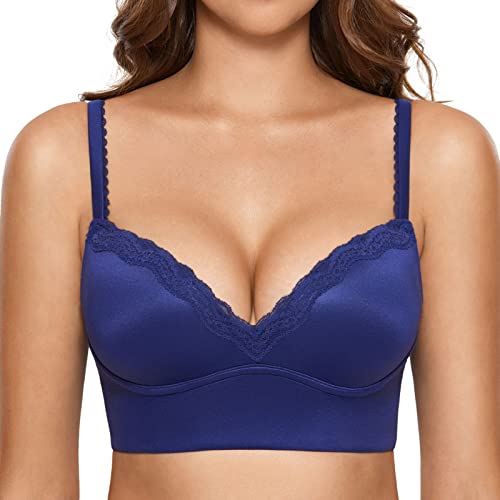 DOBREVA Damen Push Up BH ohne Bügel Soft Gepolstert Bügelloser Bustier mit Spitze Starshine Blau 75E von DOBREVA