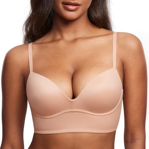 DOBREVA BH Damen ohne Bügel Push Up T Shirt BHS Gepolstert Bustier Soft Nahtloser Blush Beige 80AA von DOBREVA