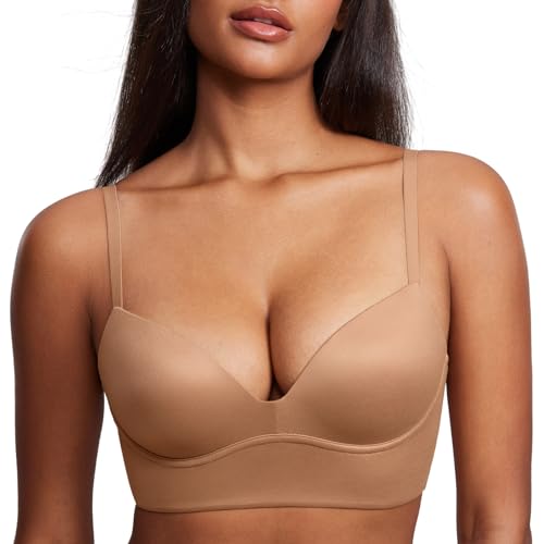 DOBREVA BH Damen ohne Bügel Push Up T Shirt BHS Gepolstert Bustier Soft Nahtloser Kiesbeige 80AA von DOBREVA