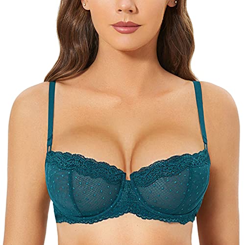 DOBREVA Balconette BH Damen mit Bügel Push Up Dirndl Spitze BHS Sexy Grosse Grössen Ungefüttert Fichtengrün 80G von DOBREVA