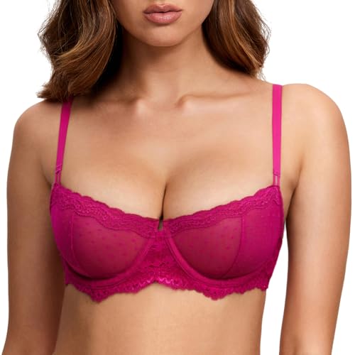 DOBREVA Balconette BH Damen mit Bügel Push Up Dirndl Spitze BHS Sexy Grosse Grössen Ungefüttert Granita Pink 75A von DOBREVA