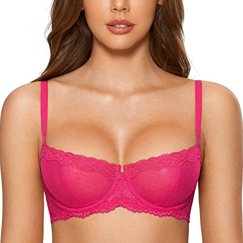 DOBREVA Balconette BH Damen mit Bügel Push Up Dirndl Spitze BHS Sexy Grosse Grössen Ungefüttert Helle Rose 70C von DOBREVA