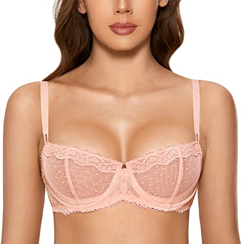 DOBREVA Balconette BH Damen mit Bügel Push Up Dirndl Spitze BHS Sexy Grosse Grössen Ungefüttert Peachy Keen 95C von DOBREVA