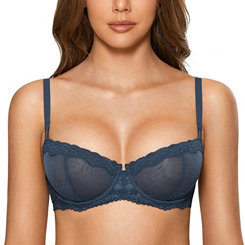 DOBREVA Balconette BH Damen mit Bügel Push Up Dirndl Spitze BHS Sexy Grosse Grössen Ungefüttert Sargasso 95B von DOBREVA