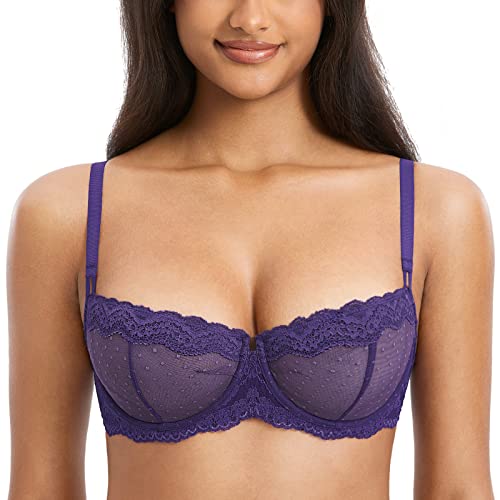 DOBREVA Balconette BH Damen mit Bügel Push Up Dirndl Spitze BHS Sexy Grosse Grössen Ungefüttert Heliotrop 95B von DOBREVA