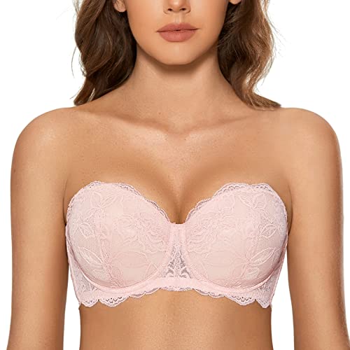 DOBREVA Damen BH Trägerlos mit Spitze Leicht Gepolstert Bügel Große Größen Stütz BHS Nacktes Rosa 80B von DOBREVA