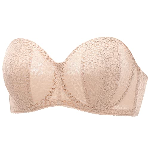 DOBREVA Damen BH Trägerlos mit Spitze Ohne Polster Große Größen Bügel Multiway BHS Beige 85B von DOBREVA