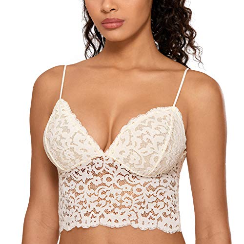 DOBREVA Damen BH mit Spitze Longline Leicht Gepolstert Bralette Ohne Bügel Elfenbein M von DOBREVA