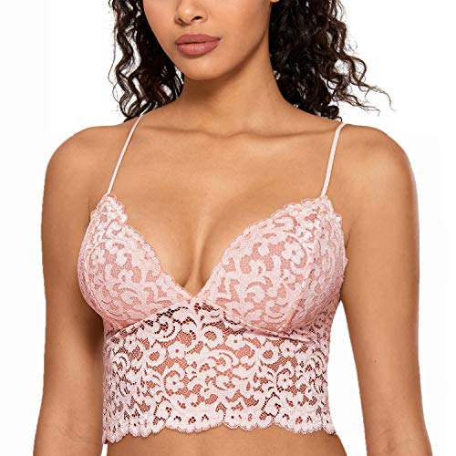 DOBREVA Damen BH mit Spitze Longline Leicht Gepolstert Bralette Ohne Bügel Nacktes Rosa M von DOBREVA