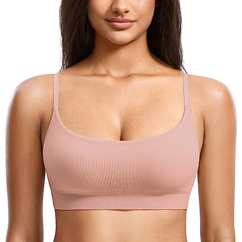 DOBREVA Damen BH ohne Bügel Gepolsterte Nahtlose Bralettes Bügelloser mit 2er Paare Abnehmbare Polsterung Pfirsichrosa S von DOBREVA