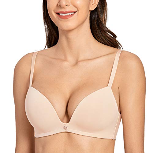 DOBREVA Damen BH ohne Bügel T-Shirt Unsichtbar Cups Weich Plunge BH Beige 80C von DOBREVA