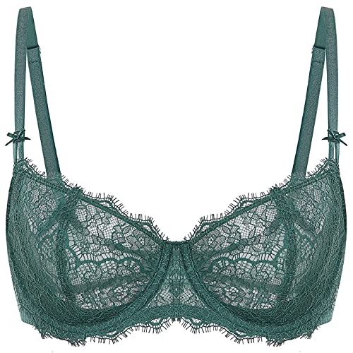 DOBREVA Damen Dirndl BH Push Up Balconette Spitzen BHS Sexy Durchsichtig Große Größen mit Bügel Mitternachtssmaragd 80G von DOBREVA