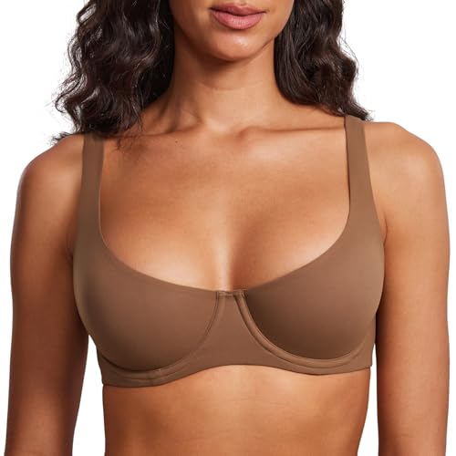 DOBREVA Damen Balconette Dirndl Minimizer BH mit bügel ohne Polster Tshirt BHS Große Brüste Starker Halt Sandelholzbraun-2 85B von DOBREVA