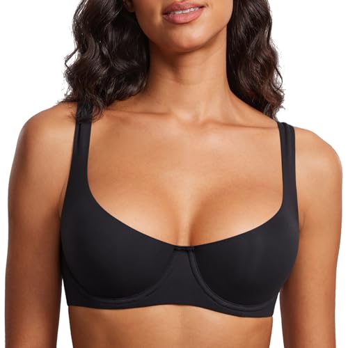 DOBREVA Damen Balconette Dirndl Minimizer BH mit bügel ohne Polster Tshirt BHS Große Brüste Starker Halt Schwarz 70C von DOBREVA