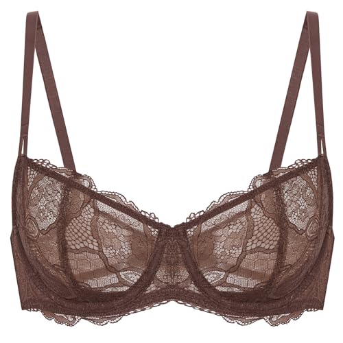 DOBREVA Damen Balkonett BH Spitze Ohne Polster Bügel Push Up Geröstetes Braun 85C von DOBREVA