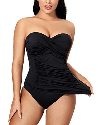 DOBREVA Damen Bandeau Badeanzug B-H Große Größen Figurformend mit Bügel Schwarz 75F von DOBREVA