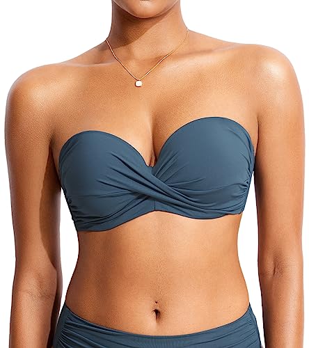 DOBREVA Damen Bikini Oberteil Halfter String Trägerloser Gepolsterte mit Bügel Bademode - BH Größen Abzeichen Blau 70D von DOBREVA