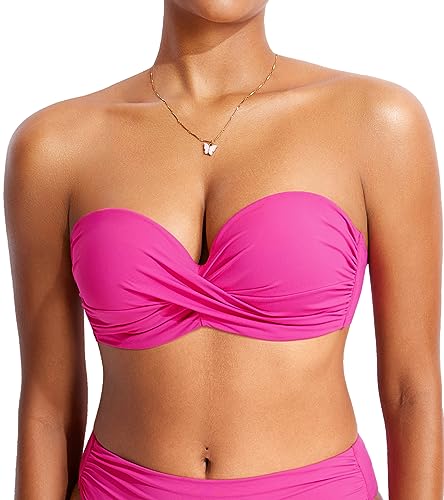 DOBREVA Damen Bikini Oberteil Halfter String Trägerloser Gepolsterte mit Bügel Bademode - BH Größen Hibiskus-Purpur 90F von DOBREVA