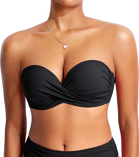 DOBREVA Damen Bikini Oberteil Halfter String Trägerloser Gepolsterte mit Bügel Bademode - BH Größen Schwarz 75F von DOBREVA