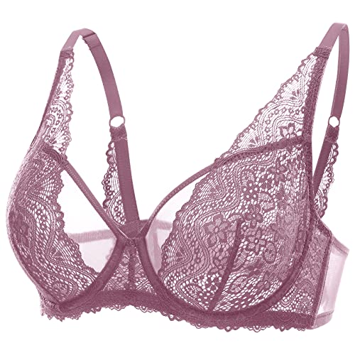 DOBREVA Damen Spitze Bralette Minimizer Bügel BH Sexy Durchsichtig Ungefüttert Orchideenrose 70D von DOBREVA