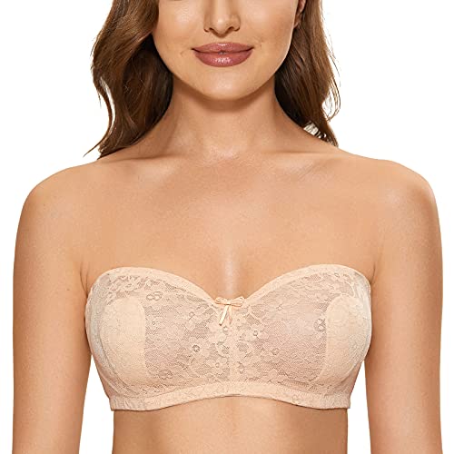 DOBREVA Damen Bügel BH Trägerlos mit Spitze Große Größen ohne Polster Beige 75A von DOBREVA