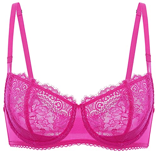 DOBREVA Damen Dirndl BH Push Up Balconette Spitzen BH Große Größen Sexy Soft Transparent Helles Fuchsia 90B DOBREVA Damen Dirndl BH Push Up Balconette Spitzen BH Große Größen Sexy Soft Transparent Helles Fuchsia 90B von DOBREVA