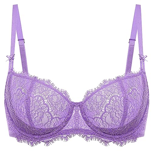 DOBREVA Damen Dirndl BH Push Up Balconette Spitzen BHS Sexy Durchsichtig Große Größen mit Bügel Himmelviolett 90B von DOBREVA