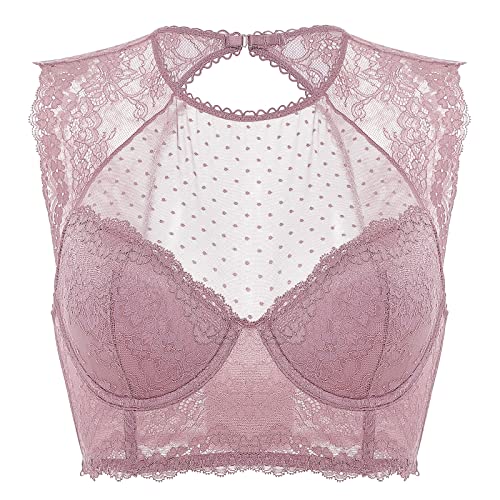 DOBREVA Damen Korsett BH Spitze Longline Top mit Integriertem BH Große Größen Hochgeschlossenes Bustier Rose Brown 75B DOBREVA Damen Korsett BH Spitze Longline Top mit Integriertem BH Große Größen Hochgeschlossenes Bustier Rose Brown 75B von DOBREVA