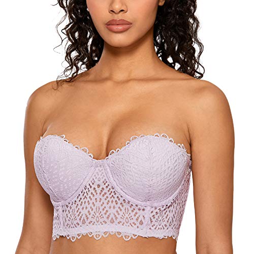 DOBREVA Damen Gepolstert Trägerloser Bügel-BH Bustier Top mit Spitze Flieder 70B von DOBREVA