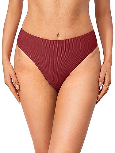 DOBREVA Damen High Waist Bikinihose Bauchweg Hoher Schnitt Ribbed Shape Badeanzug Unterteil Cerise 40 von DOBREVA