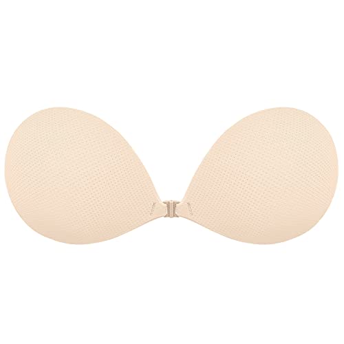 DOBREVA Damen Klebe BH Rückenfreier Push Up Trägerlos Ohne Bügel Unsichtbarer BHS Selbstklebender Silikon Beige A von DOBREVA