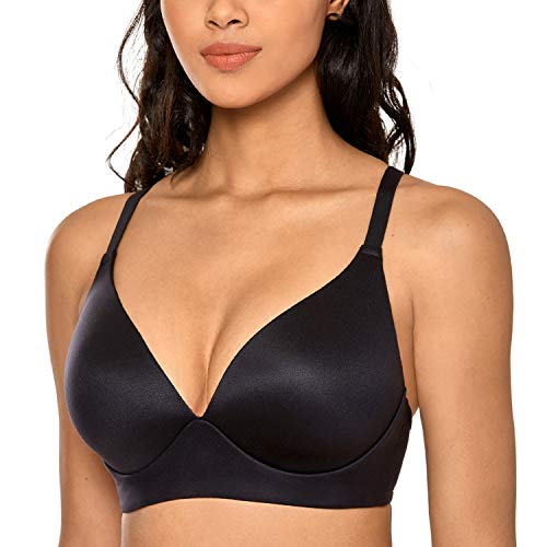 DOBREVA Damen Komfort BH - Gemoldete Cups, Triangel Bralette, Ohne Bügel Schwarz 70C von DOBREVA