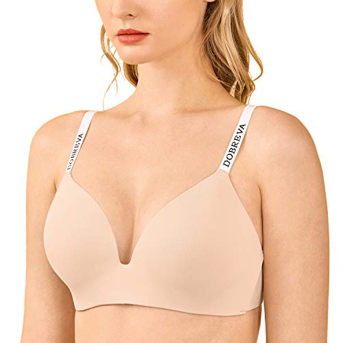 DOBREVA Damen Komfort Gepolstert T-Shirt BH mit Gemoldete Cups Ohne Bügel Beige_F060 85C von DOBREVA