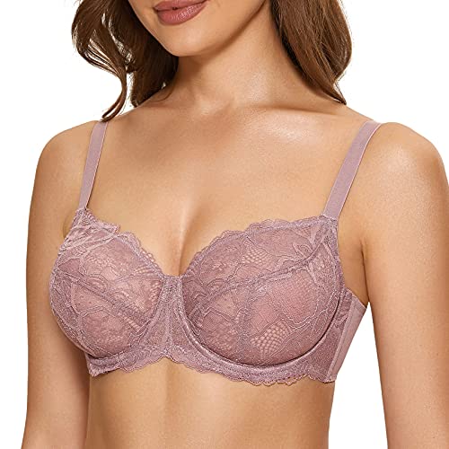 DOBREVA Damen Minimizer BH Spitze Grosse Grössen mit Bügel ohne Polster Rose Brown 75E von DOBREVA
