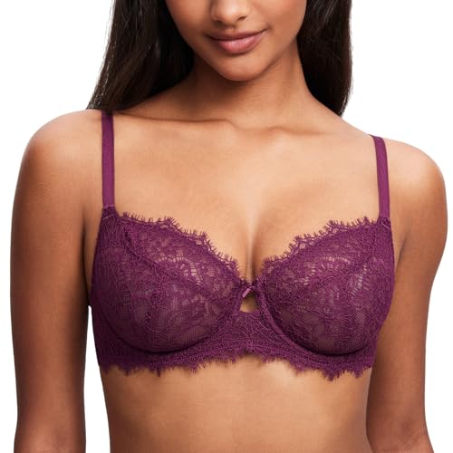 DOBREVA Damen Minimizer BH mit Bügel Vollschalen Spitze Durchsichtig BHS Große Größen Ungefüttert Traubenwein 85E von DOBREVA