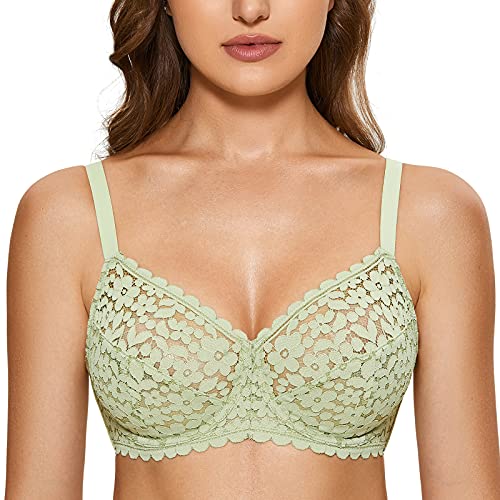 DOBREVA Damen Minimizer Spitzen BH Große Größen mit Bügel ohne Polster Avocado-Grün 90B von DOBREVA